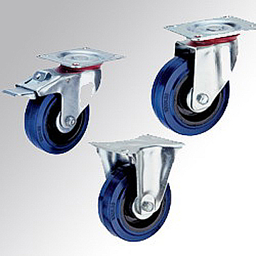 Industrial Castor with Blue Elastic Rubber Wheel on Nylon Core